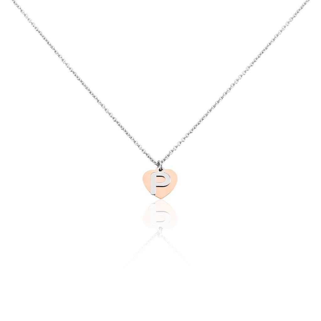 🦚 Damen Halskette Silber 925 Bicolor Buchstabe P, Collier ohne Stein