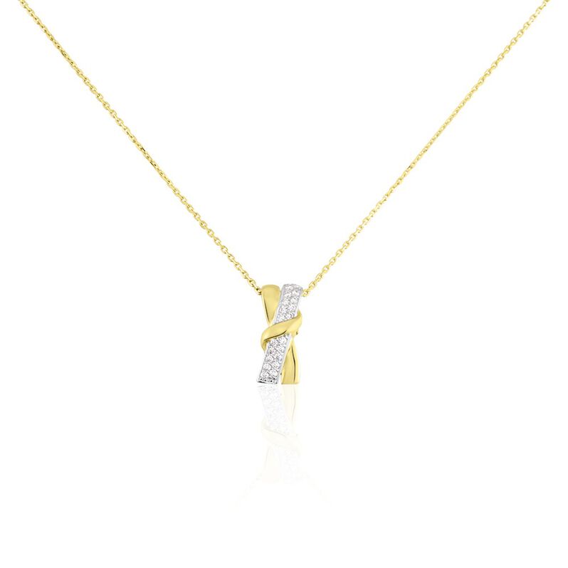 BRENDA Damen Collier Gold Bicolor Gelb/Silber 375 (9 Karat) Zirkonia Wei&szlig; 0,98 ct - Halsketten Damen | OROVIVO