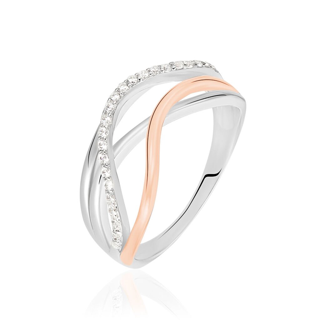 🦚 Damenring Silber 925 Bicolor Rosé Vergoldet, Ring mit Stein