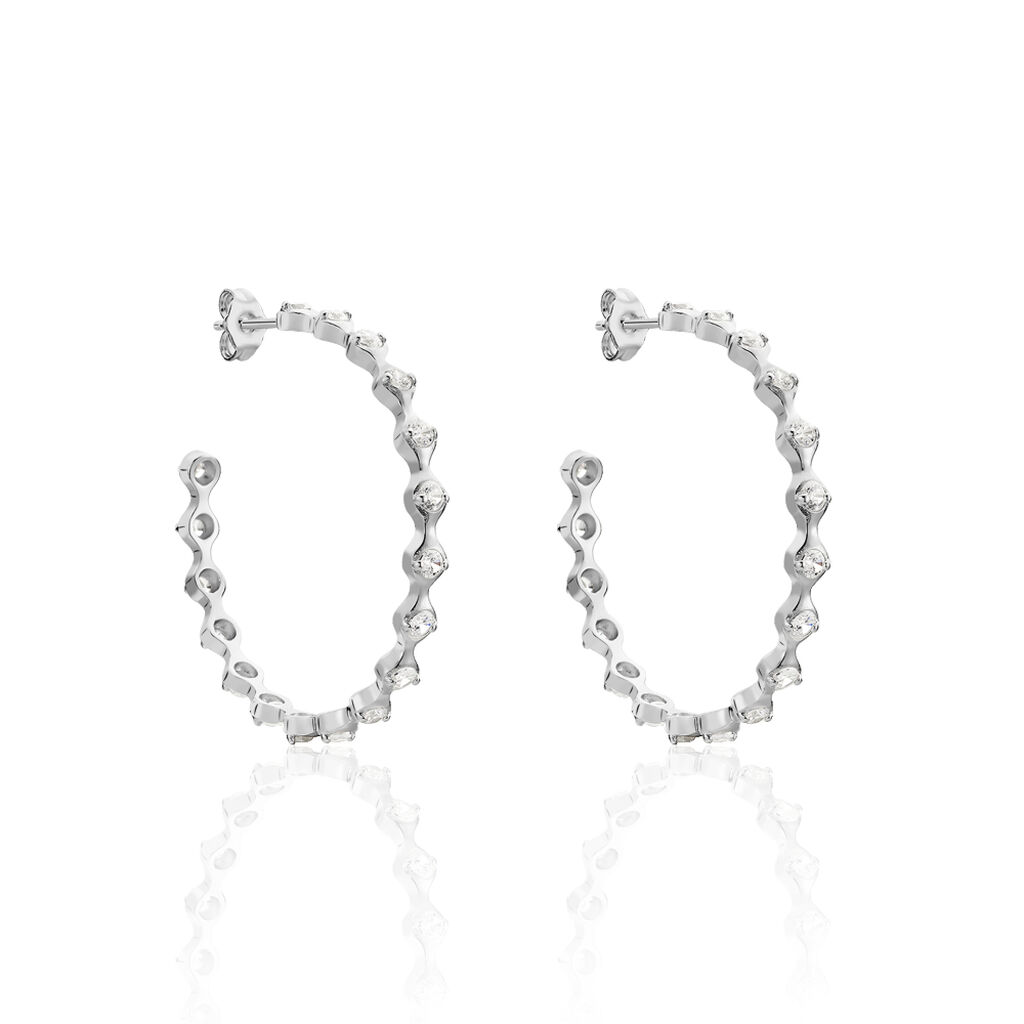 JAGODA Damen Creolen Silber 925 Glas Weiß B 3 mm, Creolen mit Stein