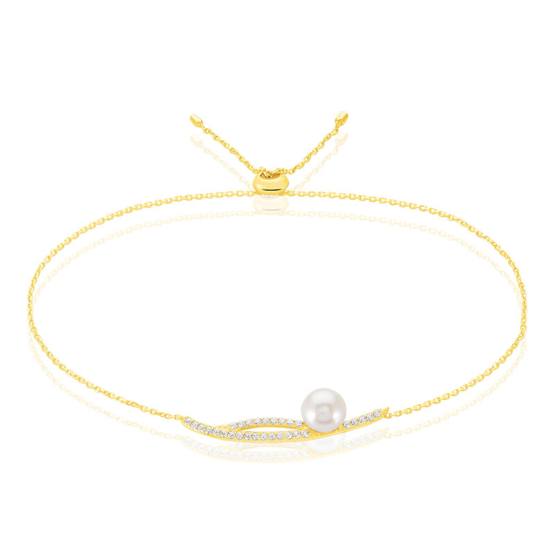 Damen Armband Gold 375 Zirkonia Perlmutt Mandel Tesnimae  - Armbänder mit Anhänger Damen | OROVIVO