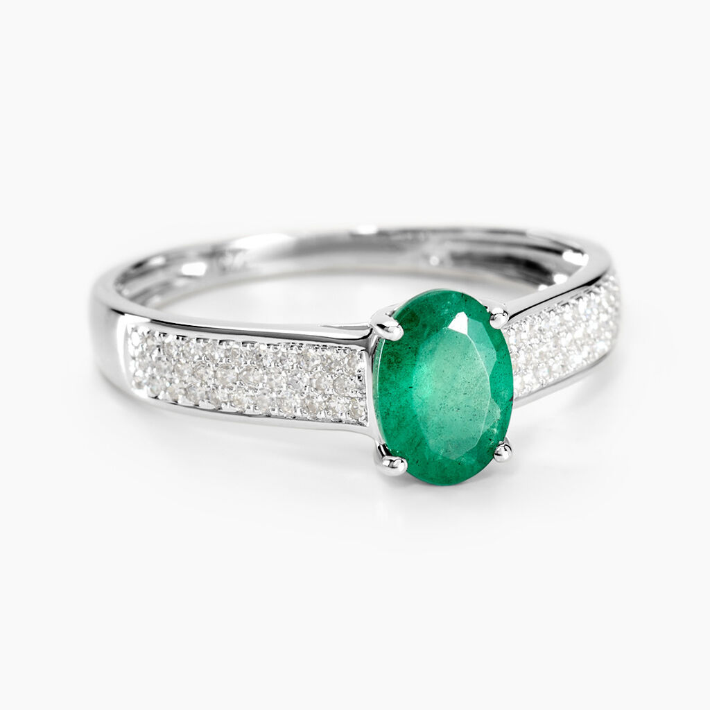 Bague Crista Or Blanc Emeraude Et Diamant - Spannringe Damen | OROVIVO