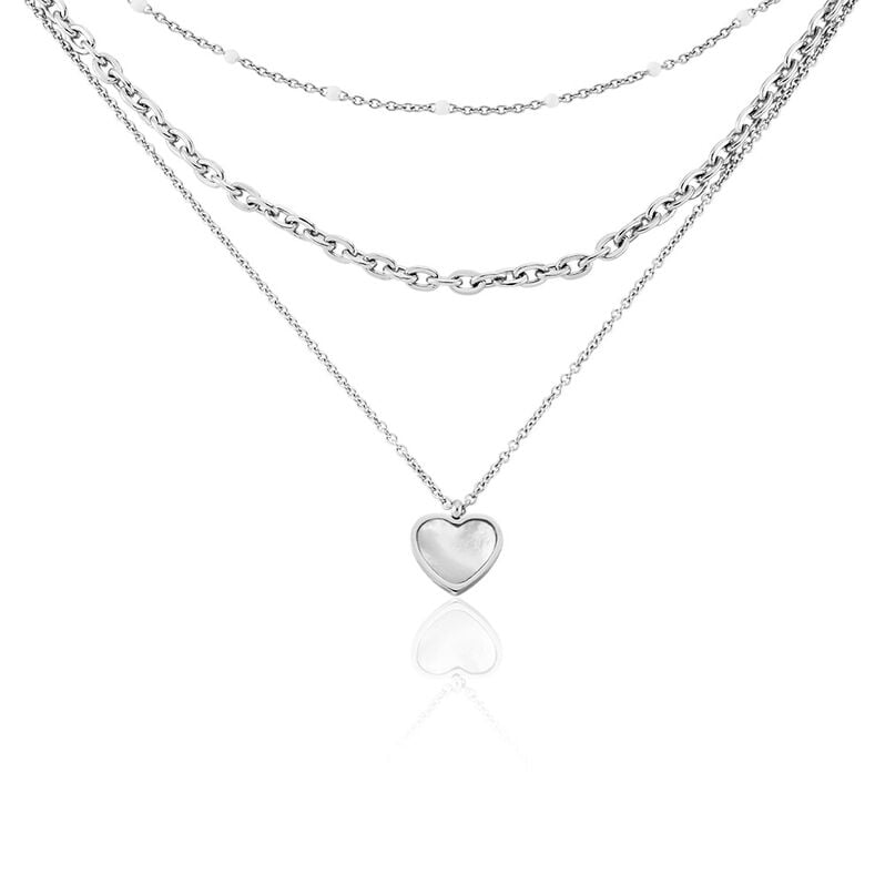 REBEKAH Damen Collier Edelstahl Perlmutt Wei&szlig; Herz B 3,5 mm - Halsketten Damen | OROVIVO