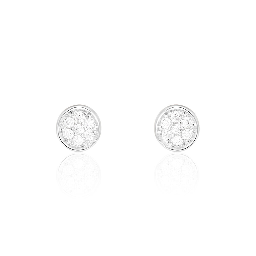 PASTILLE Damen Ohrstecker Wei&szlig;gold 375 (9 Karat) Zirkonia Wei&szlig; Kreis