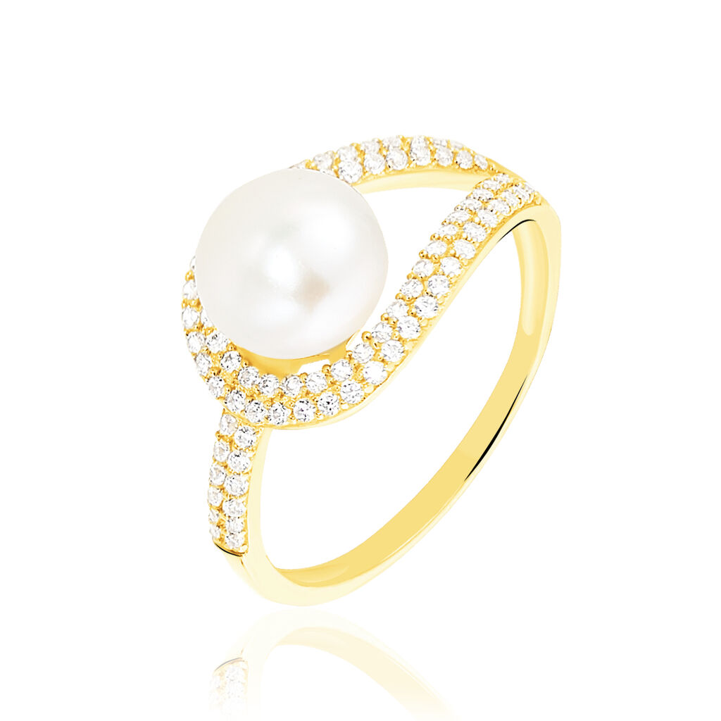 Bague Leyan Or Jaune Perle De Culture Et Oxyde De Zirconium - Spannringe Damen | OROVIVO