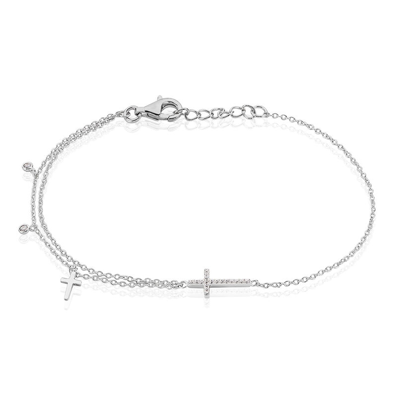 Damen Armband Silber 925 Zirkonia Wei&szlig; 0,06 ct Religi&ouml;ses Kreuz - Armb&auml;nder mit Anh&auml;nger Damen | OROVIVO