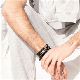 Herren Lederarmband Silber 925 Schwarz - Lederarmbänder Herren | OROVIVO