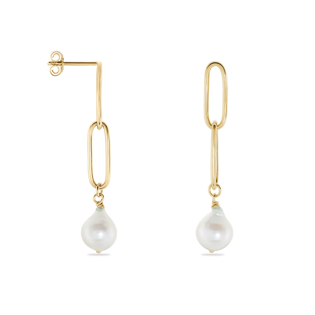 Boucles D'oreilles Pendantes Plaque Or Jaune Soalie Perles - Spannringe Damen | OROVIVO
