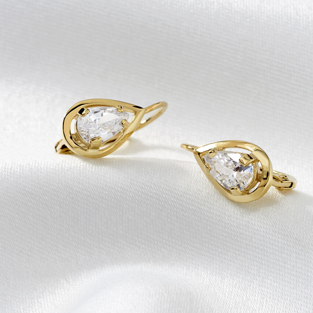 RONJA Damen Ohrringe Lang Gold 333 (8 Karat) Zirkonia Wei&szlig; Tropfen