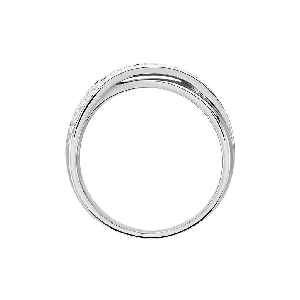 Damen Ring Silber 925 Zirkonia Wei&szlig; Welle B 22 mm