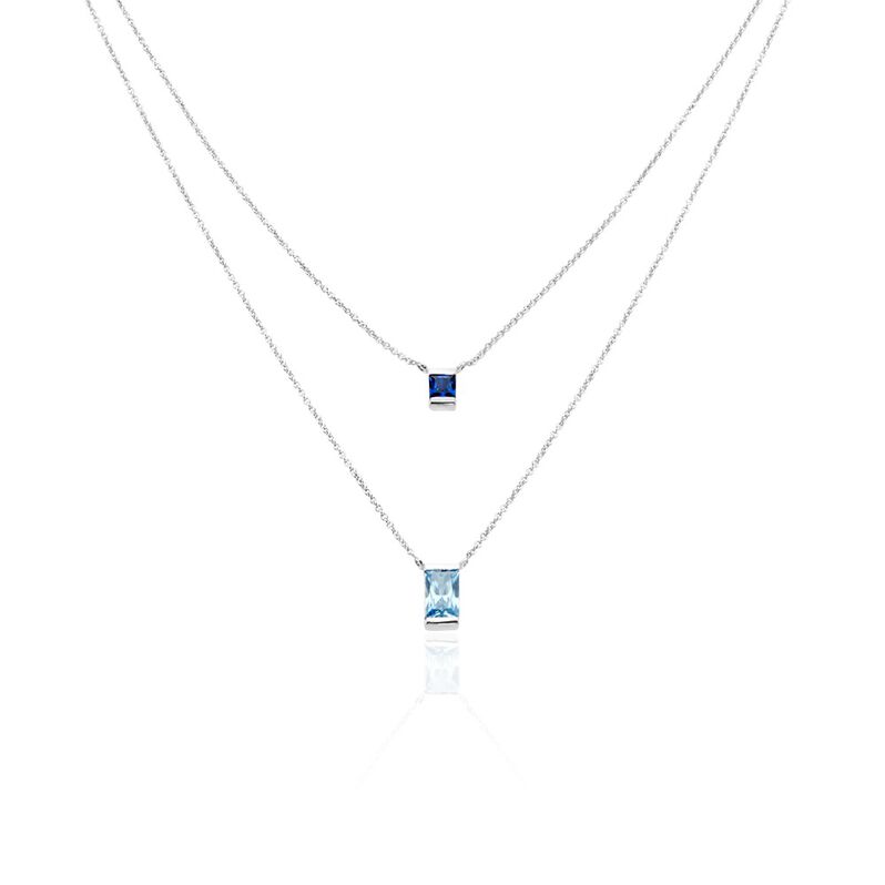 VERONIKA Damen Collier Silber Silber 925 Zirkonia Himmelblau 1,5 ct B 1 mm - Halsketten Damen | OROVIVO