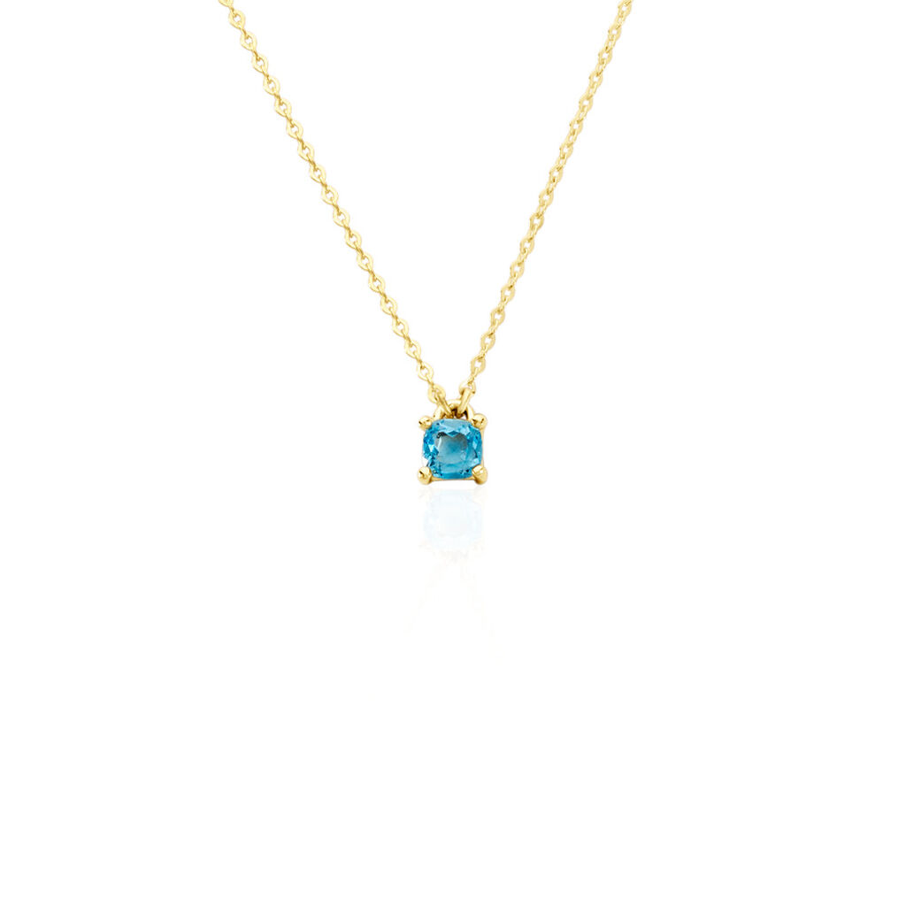 Oxicean Damen Collier Gold 375 (9 Karat) Zirkonia Blau Viereck, Collier mit Stein