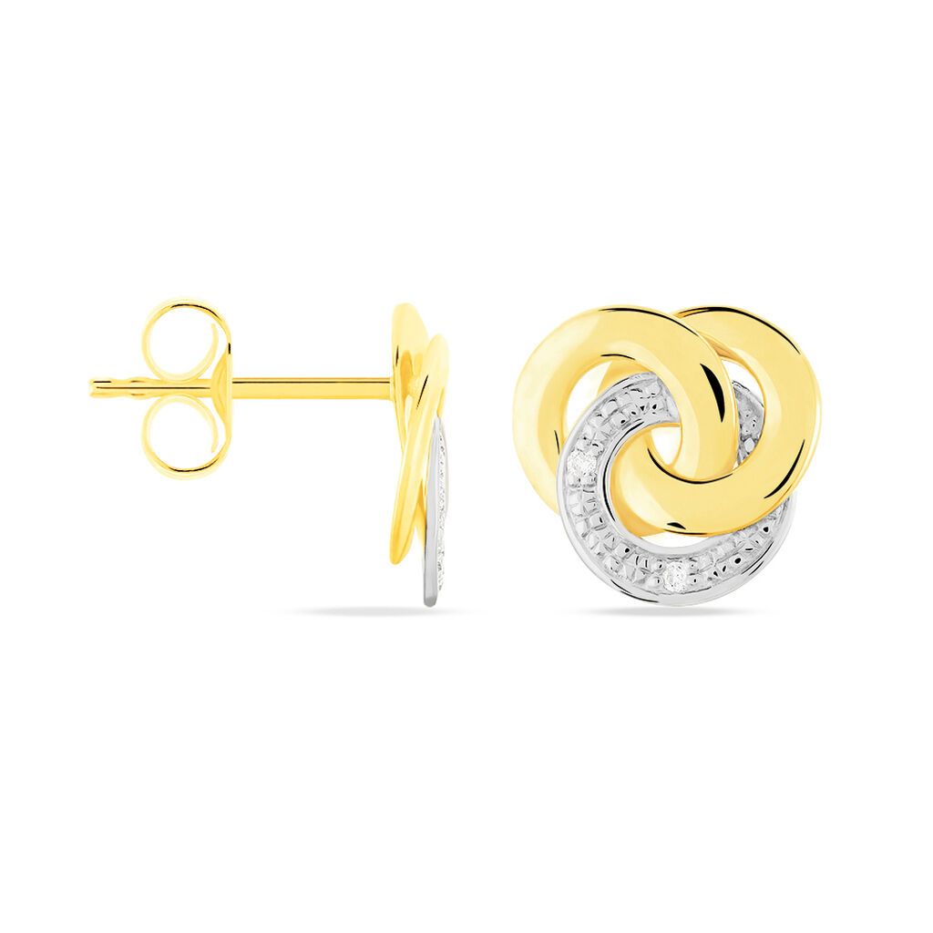 Damen Ohrstecker Gold Bicolor Gold/Silber 375 Diamant 0,02ct Kreis Safa 11,00mm  - Ohrstecker Damen | OROVIVO