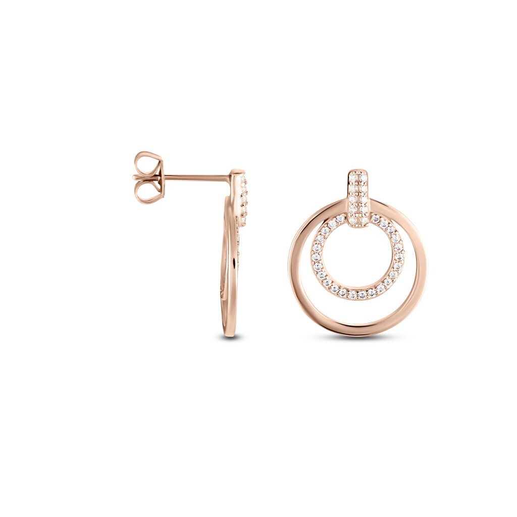 ESPERANZA Damen Ohrringe Lang Silber Silber 925 Zirkonia Wei&szlig; Doppelkreis