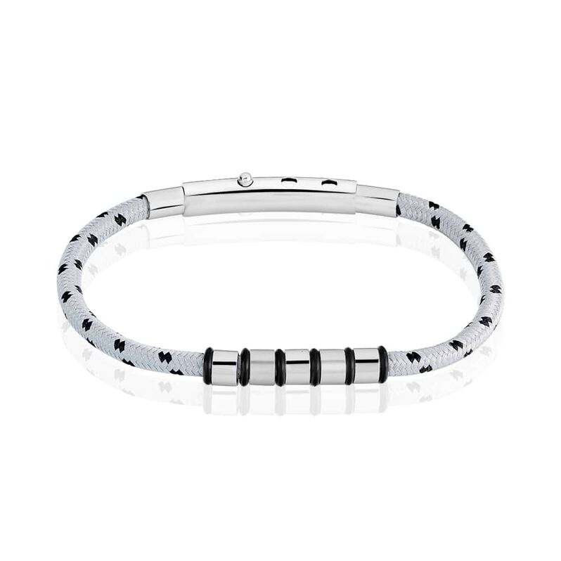 Bracciale bianco e nero in corda e acciaio - Spannringe Herren | OROVIVO