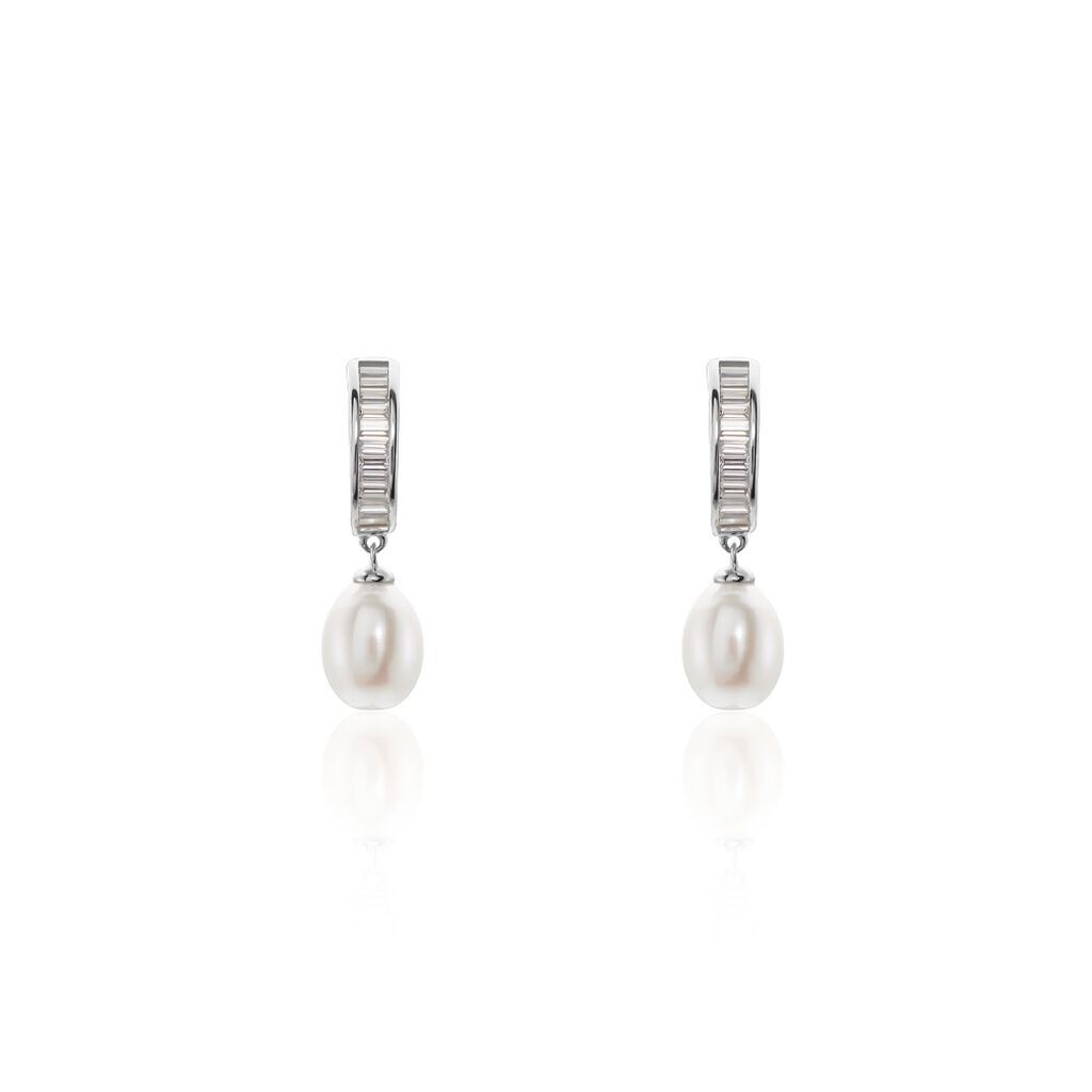 Damen Ohrringe Lang Silber 925 Zuchtperle Weiß Carolina  - Creolen Damen | OROVIVO