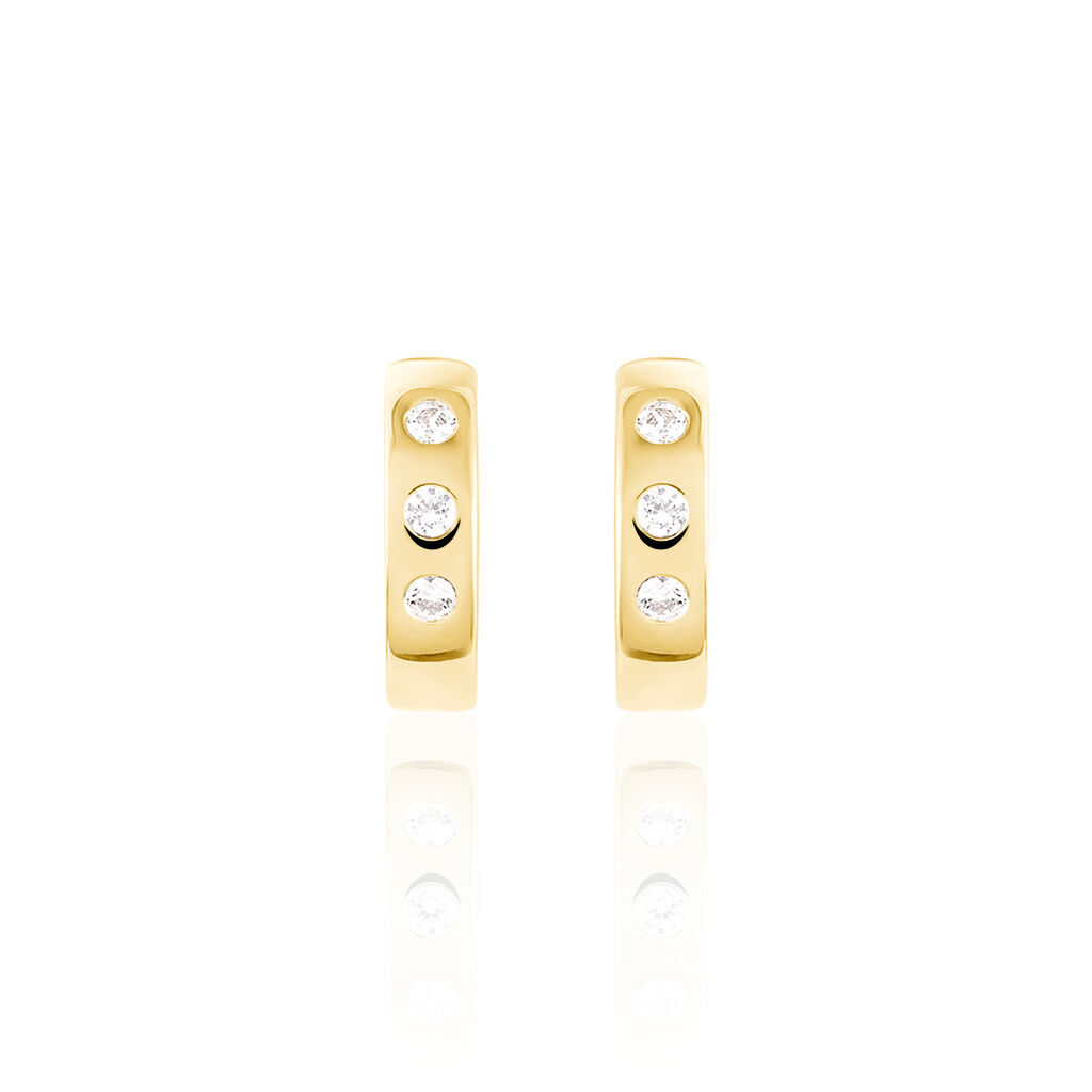 THORDIS Damen Creolen Silber vergoldet 925 Zirkonia Wei&szlig; B 3 mm