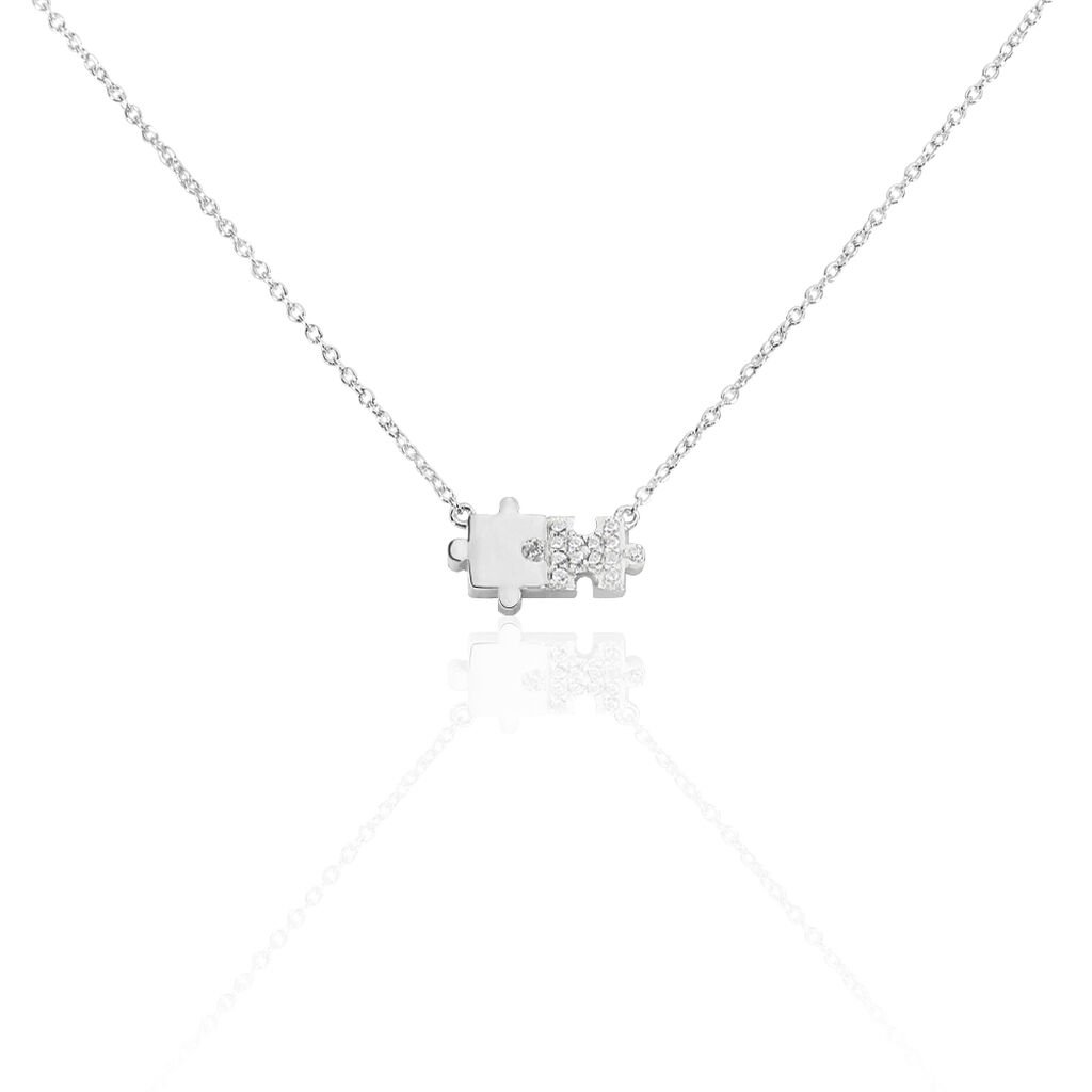 PUZZEL Damen Collier Silber 925 Zirkonia Weiß 0,23 ct - Freizeit Puzzle, Collier mit Stein