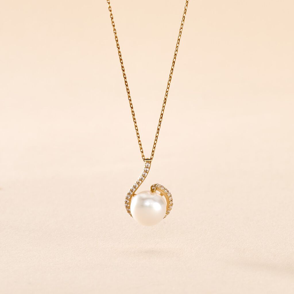 Collier Lucinda Or Jaune Perle De Culture Et Oxyde De Zirconium - Spannringe Damen | OROVIVO