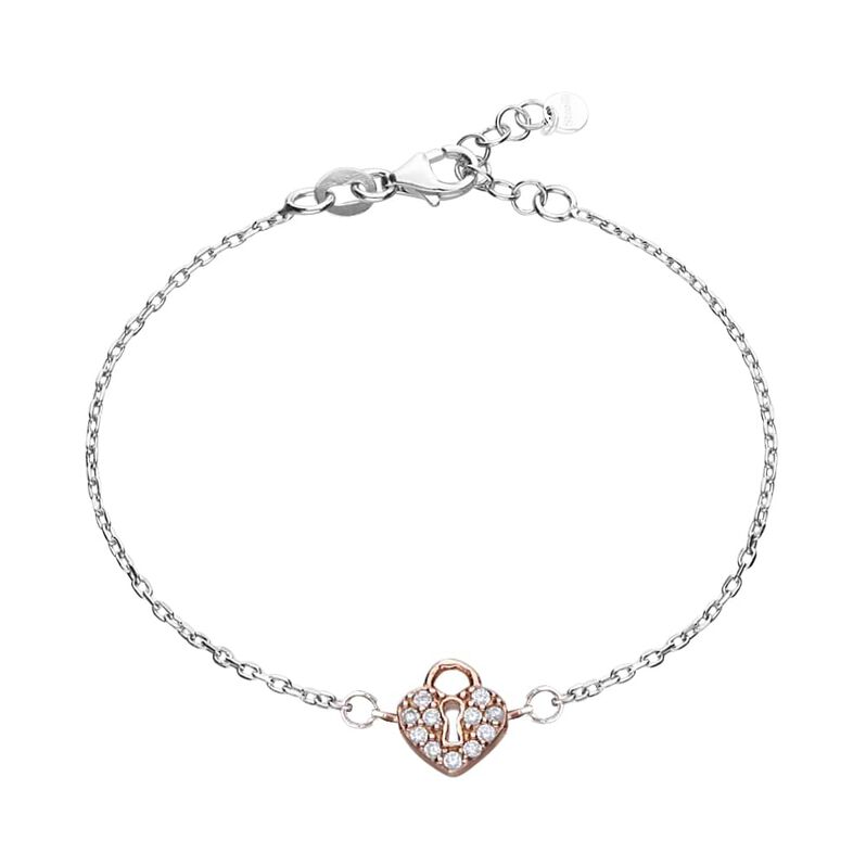 Bracciale lucchetto a cuore in argento rosato e zirconi - Spannringe Damen | OROVIVO