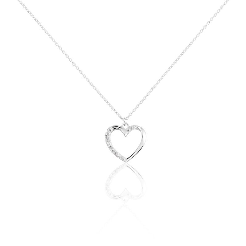 ASHLEY HERZ Damen Collier Silber 925 Zirkonia Wei&szlig; 0,02 ct Herz B 1,2 mm - Halsketten Damen | OROVIVO