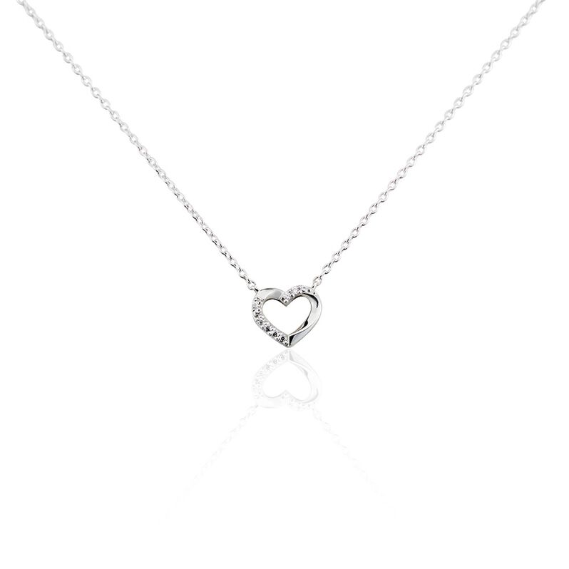 ASHLEY HERZ 19 Damen Collier Silber 925 Zirkonia Wei&szlig; 0,03 ct Herz B 1,2 mm - Halsketten Damen | OROVIVO