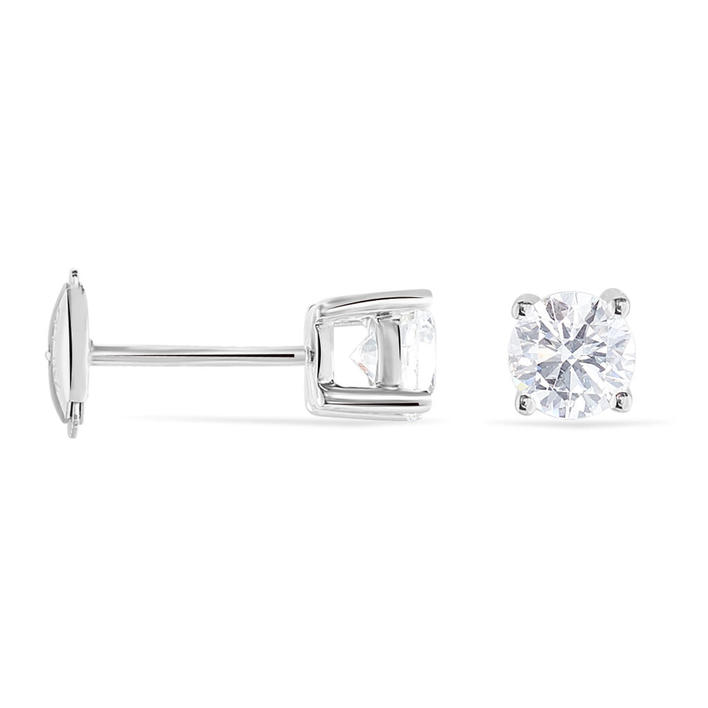 Boucles D'oreilles Or Weiss Puces Diamants Synthetique - Spannringe Damen | OROVIVO