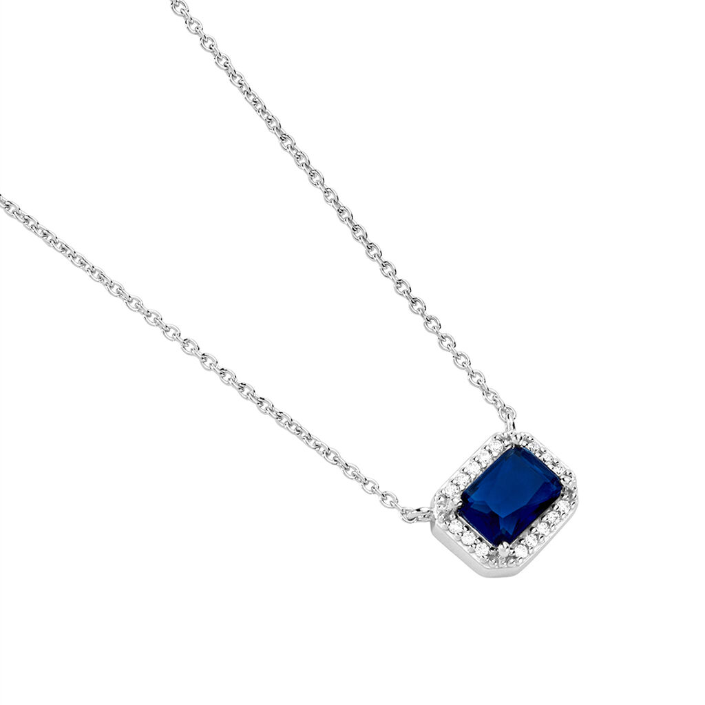 VELOURA Damen Collier Silber 925 Glas Blau 0,13 ct Rechteckig - Halsketten Damen | OROVIVO