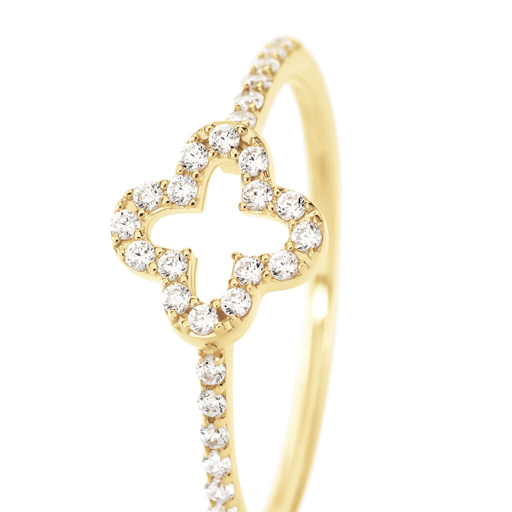 Swisscross Damen Ring Gold 375 (9 Karat) Zirkonia Wei&szlig; Blume