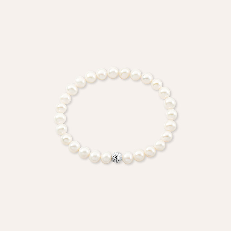 Bracciale Gabrielle Oro Bianco Perla D'Acqua Dolce - Spannringe Damen | OROVIVO