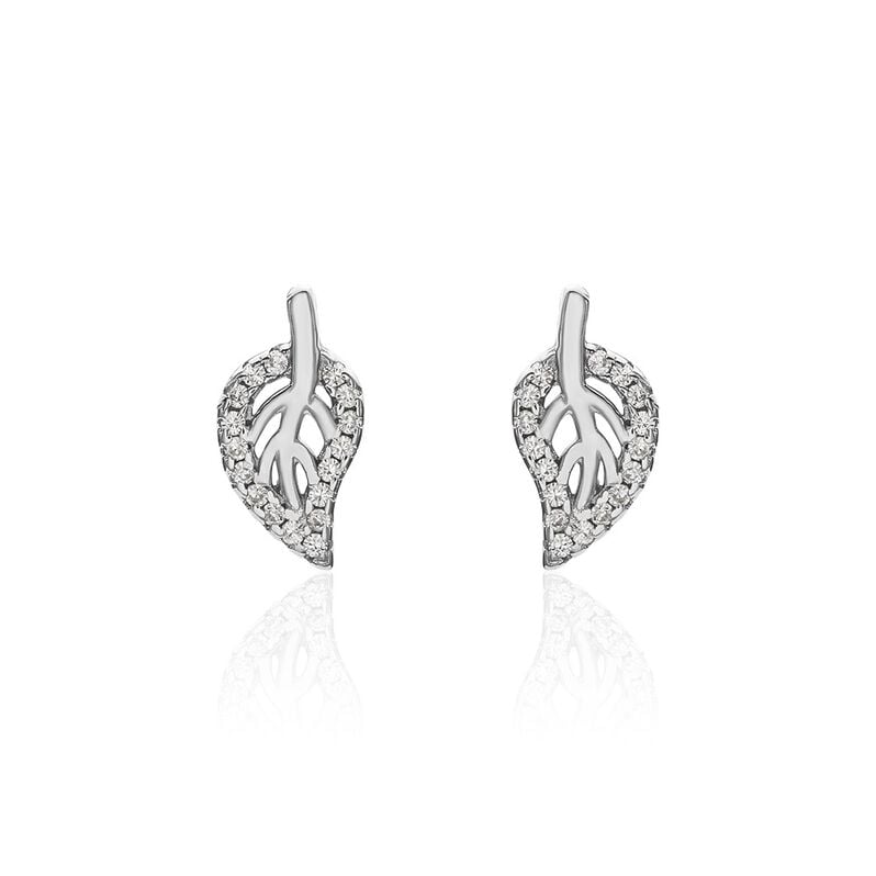 ANGELINE BLATT 2 Damen Ohrstecker Silber 925 Zirkonia Wei&szlig; Blatt - Ohrstecker Damen | OROVIVO