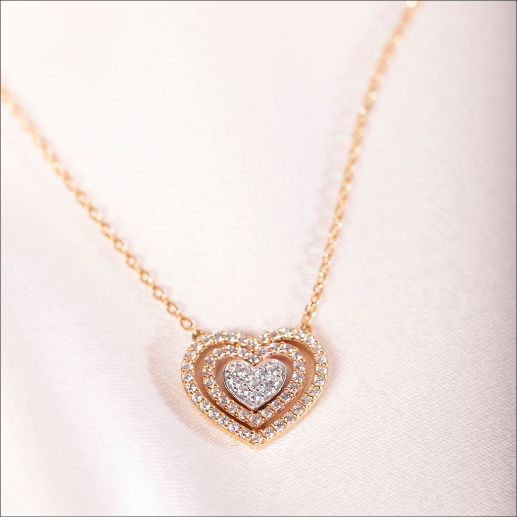 HERZ Damen Collier Gold Tricolor 375 (9 Karat) Zirkonia Weiß Herz - Halsketten Damen | OROVIVO