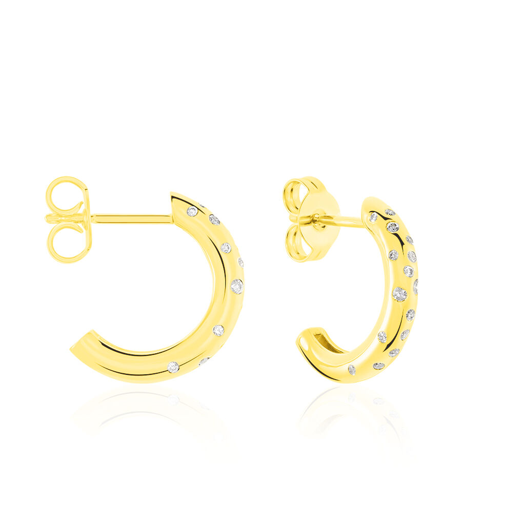 DELIA OV Damen Creolen Gold 375 (9 Karat) Diamant Wei&szlig; 0,18 ct