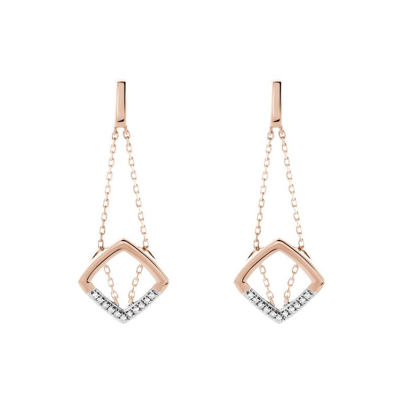 Damen Ohrringe Lang Rosegold 375 Diamant 0,04ct Würfel Squari  - Ohrhänger Damen | OROVIVO