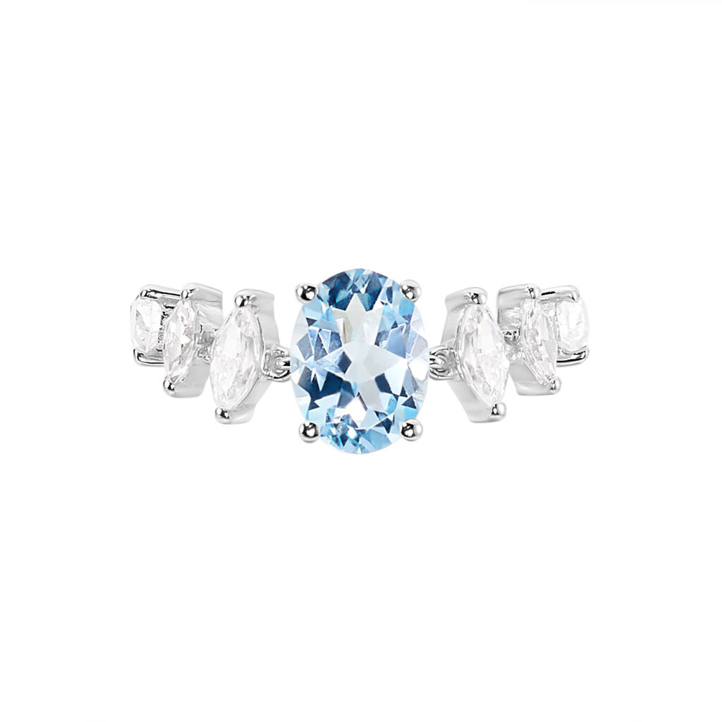 SKY Damen Ring Wei&szlig;gold 375 (9 Karat) Topas Blau 2,81 ct