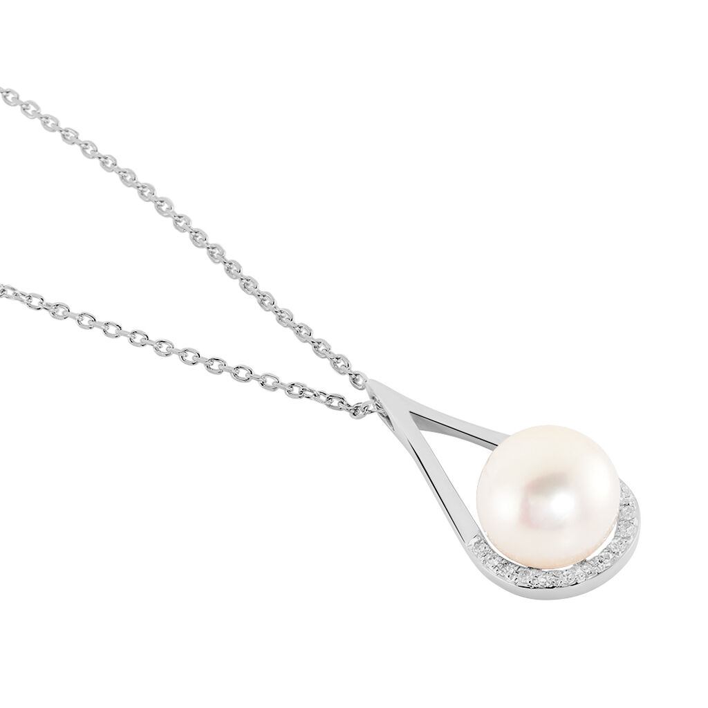 Collier Elisabeth Or Blanc Diamant Et Perle De Culture - Spannringe Damen | OROVIVO