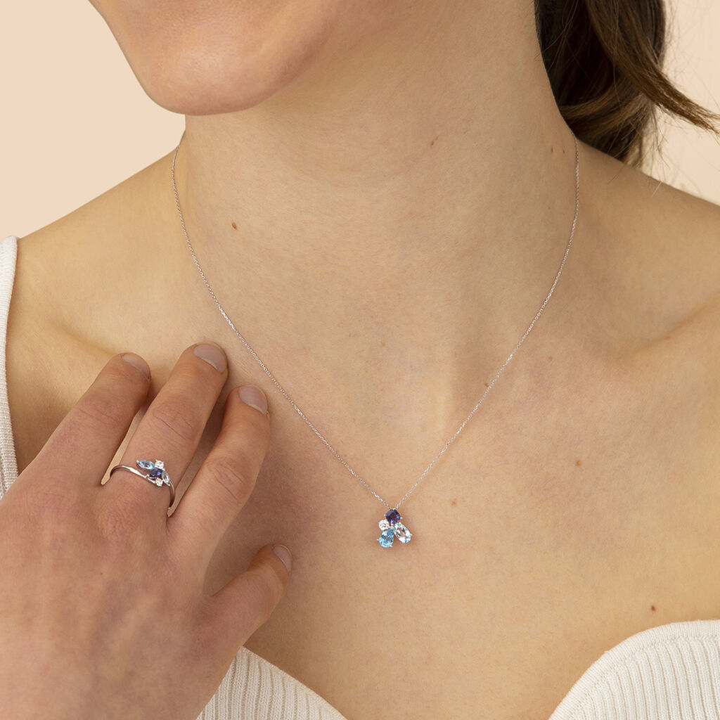 Damen Collier Weißgold 375 Topas Blau 1,48ct Daurine 0,70mm - Halsketten Damen | OROVIVO