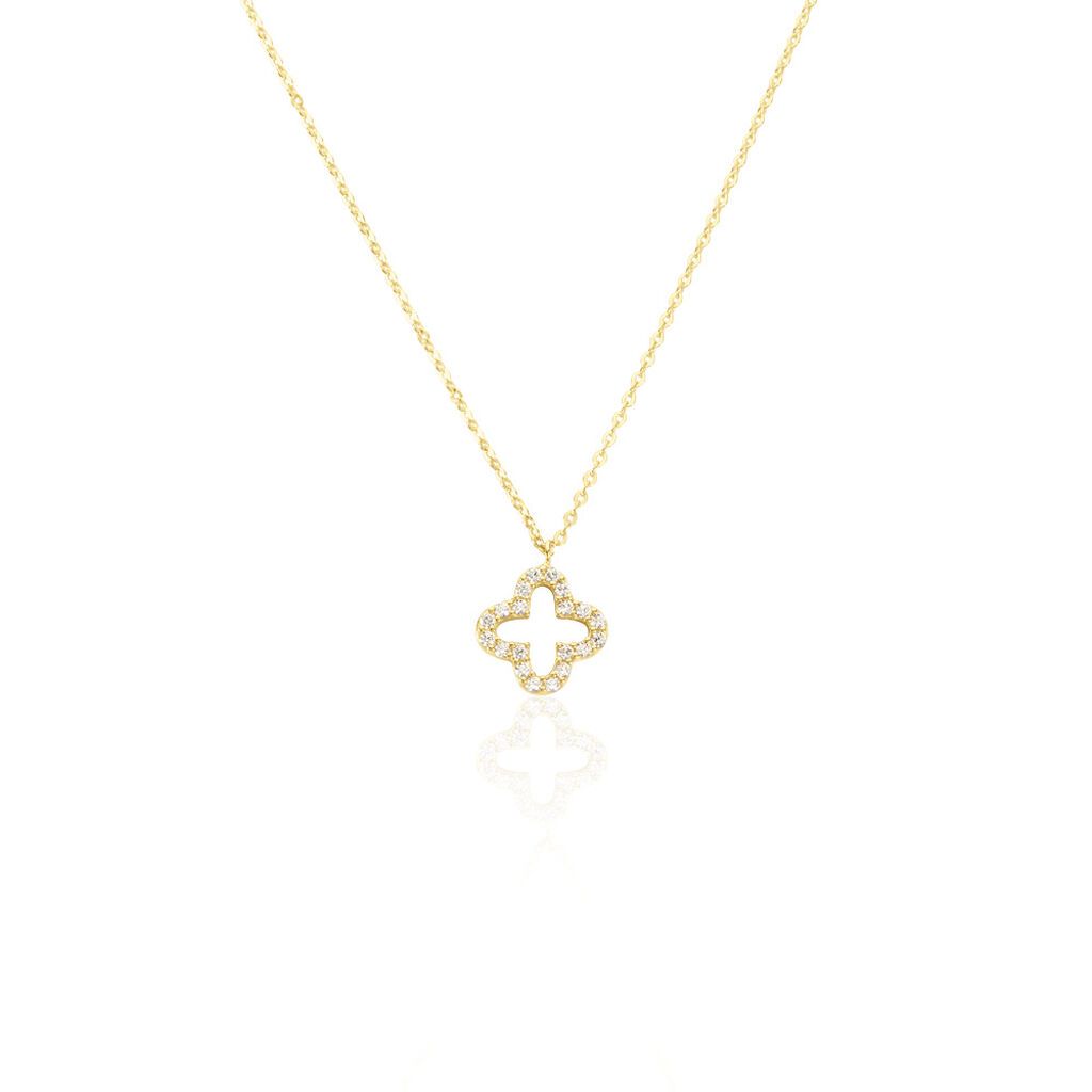 🦚 Damen Collier Gold 375 Rund Weiß Natur Swisscross 4,5cm, Collier mit Stein