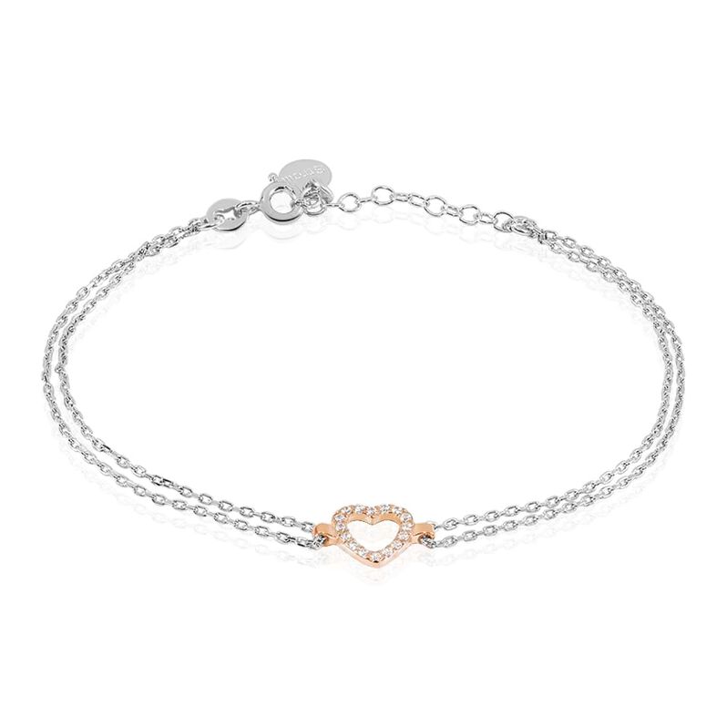 Bracciale cuore in argento bicolore e zirconi - Spannringe Damen | OROVIVO