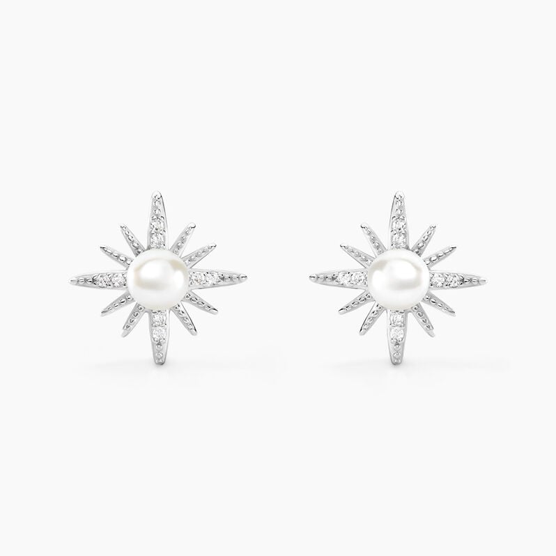 Boucles D'oreilles Puces Clementia Argent Weiss Perle De Culture Oxyde - Spannringe Damen | OROVIVO