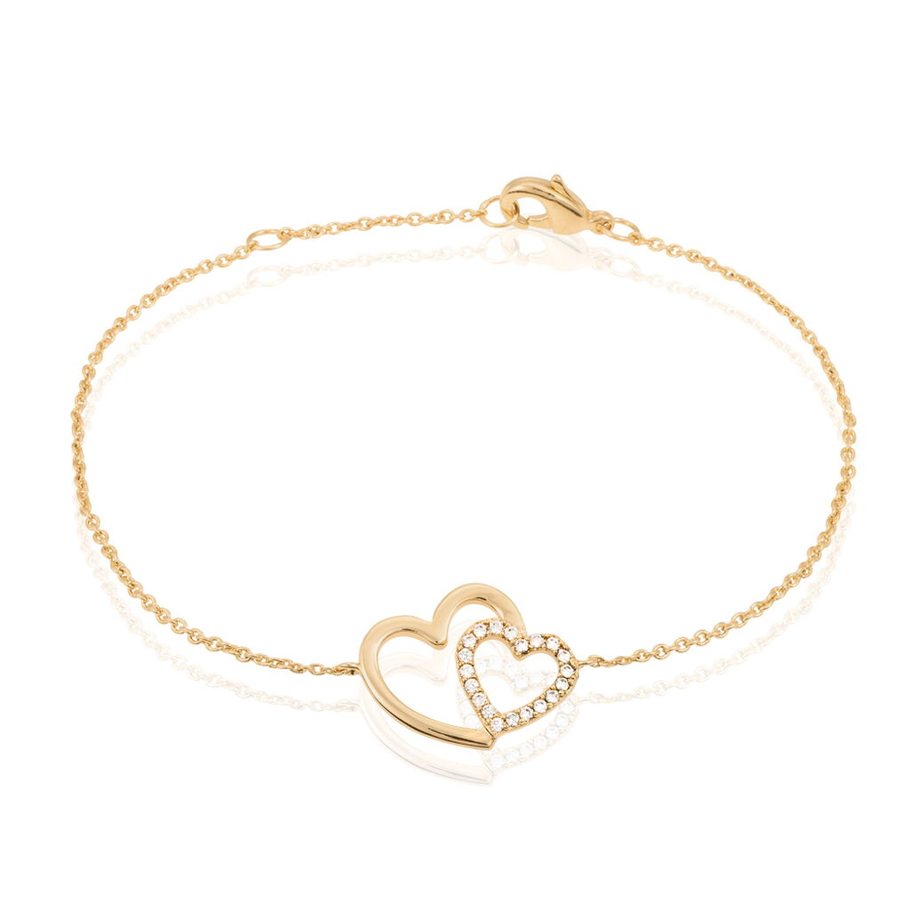 ALEXANDRA 50 Damen Armband Vergoldet Zirkonia Weiß Doppelherz, Armband mit Stein