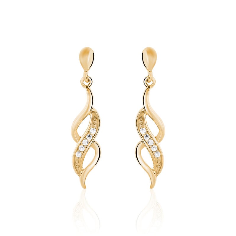 ISHAAE Damen Ohrringe Lang Vergoldet Zirkonia Wei&szlig; 0,07 ct Spiralf&ouml;rmig - Ohrringe mit Stein Damen | OROVIVO