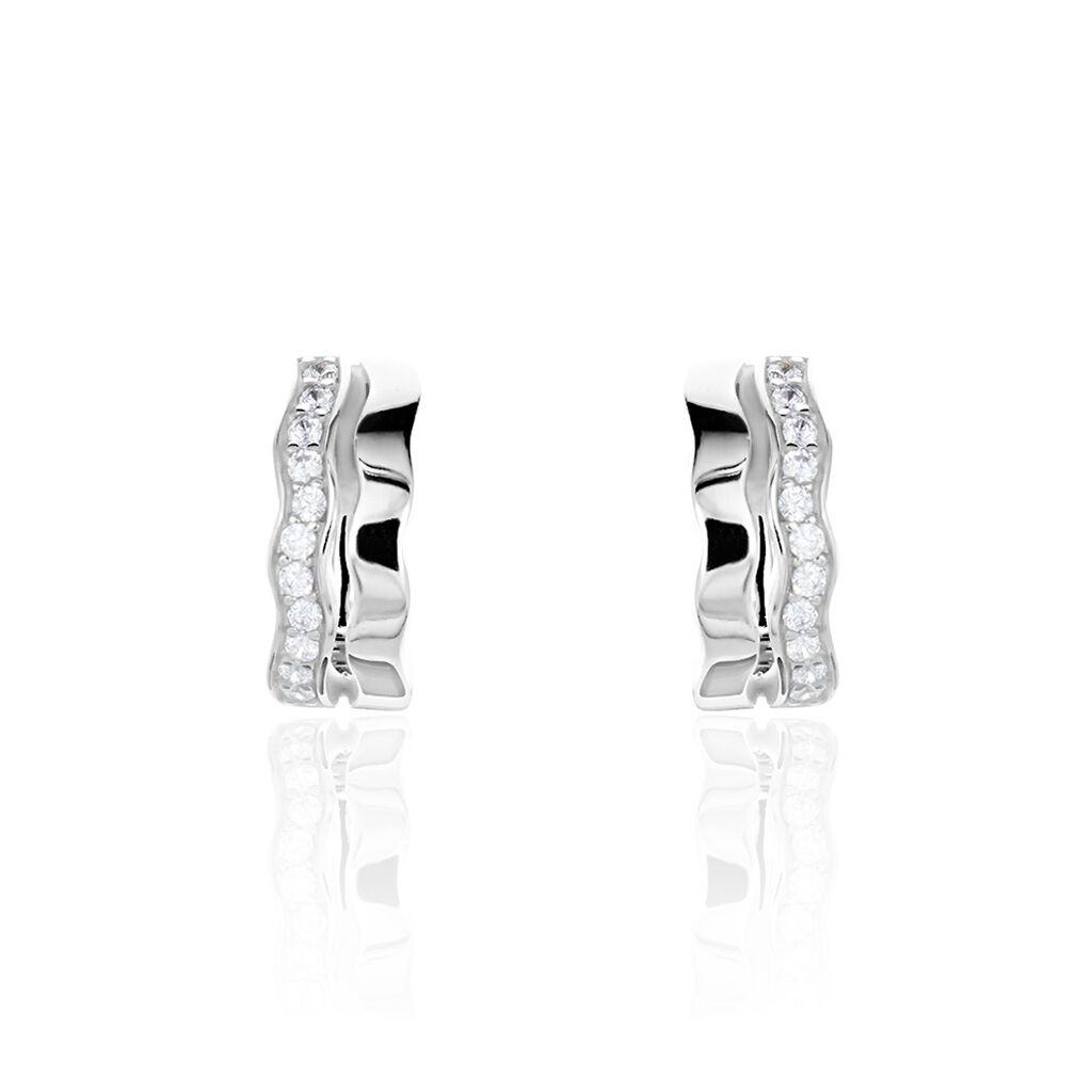 Damen Creolen Silber 925 Zirkonia Weiß Welle B 6,9 mm, Creolen mit Stein