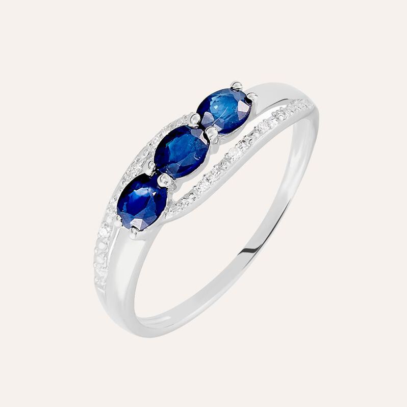 Anello Trilogy Charlotte Oro Bianco Zaffiro Diamante - Spannringe Damen | OROVIVO