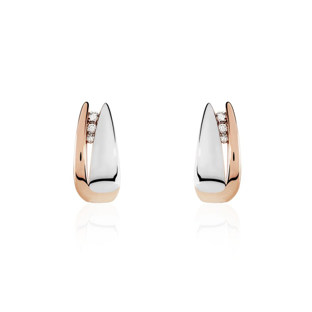 SACA Damen Creolen Gold Bicolor Silber/Roségold 375 (9 Karat) Diamant Weiß 0,24 ct, Creolen mit Stein