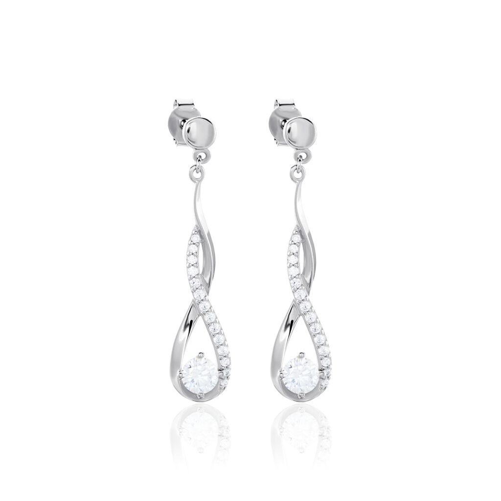 Damen Ohrringe Lang Silber 925 Zirkonia Weiß Tropfen B 9 mm - Ohrringe mit Stein Damen | OROVIVO