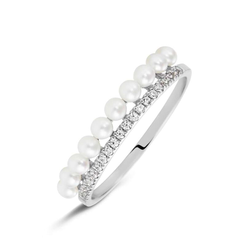 Anello Riviere Gabrielle Oro Bianco Perla D'Acqua Dolce Cubic Zirconia - Spannringe Damen | OROVIVO