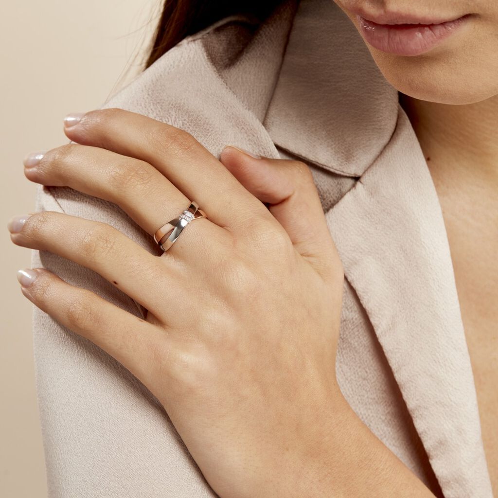 Bague Or Bicolore Tonnia Croise Diamants - Spannringe Damen | OROVIVO