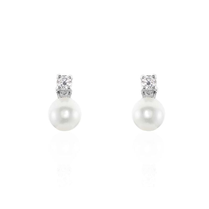 Orecchini Lobo Silver Pearls Argento Rodiato Perla sintentica Cubic Zirconia - Spannringe Damen | OROVIVO