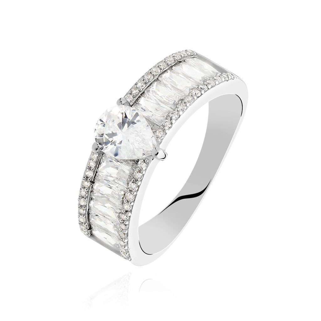 Damen Ring Wei&szlig;gold 375 (9 Karat) Zirkonia Wei&szlig; Tropfen